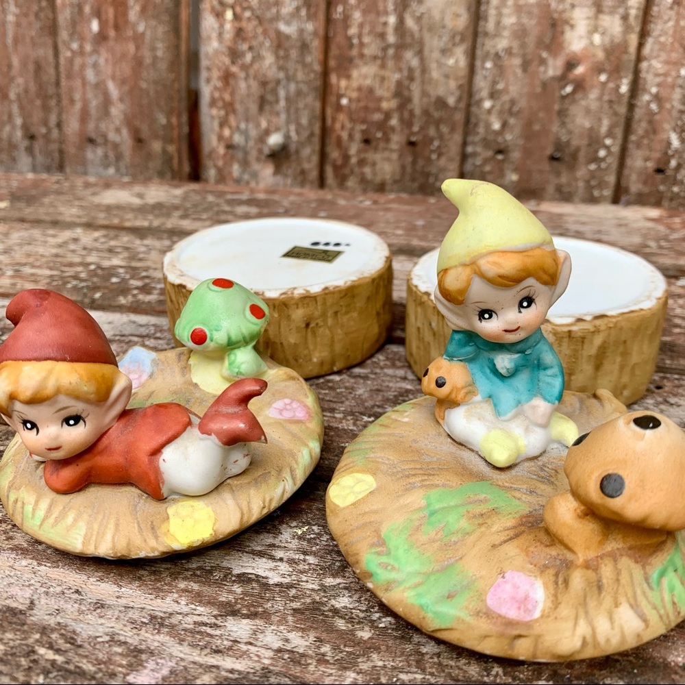 Vintage Elf and Mushroom Lidded Trinket Boxes (2) - Picture 2 of 8